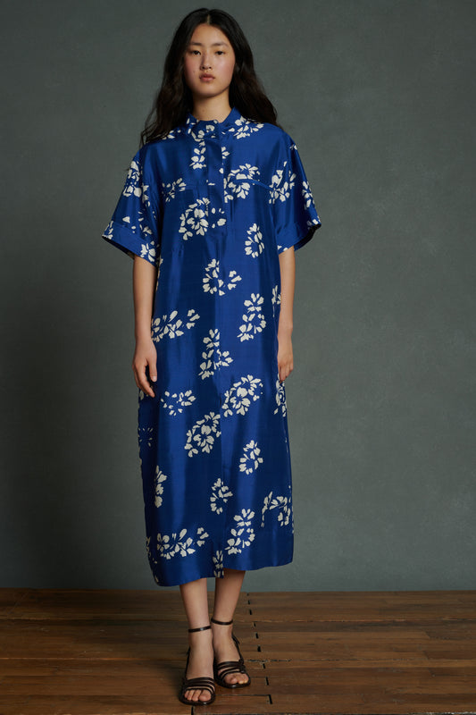 Robe Andora - Bleu/Écru - Soie - Femme