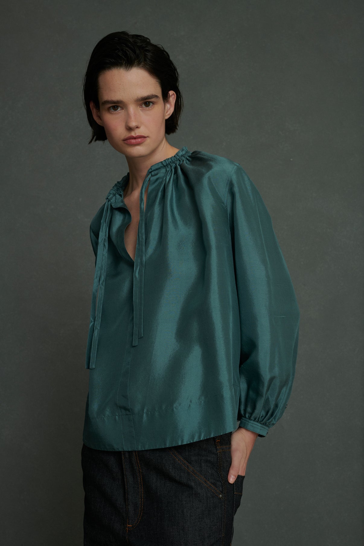Chemise Univers - Vert Canard - Soie - Femme vue 1